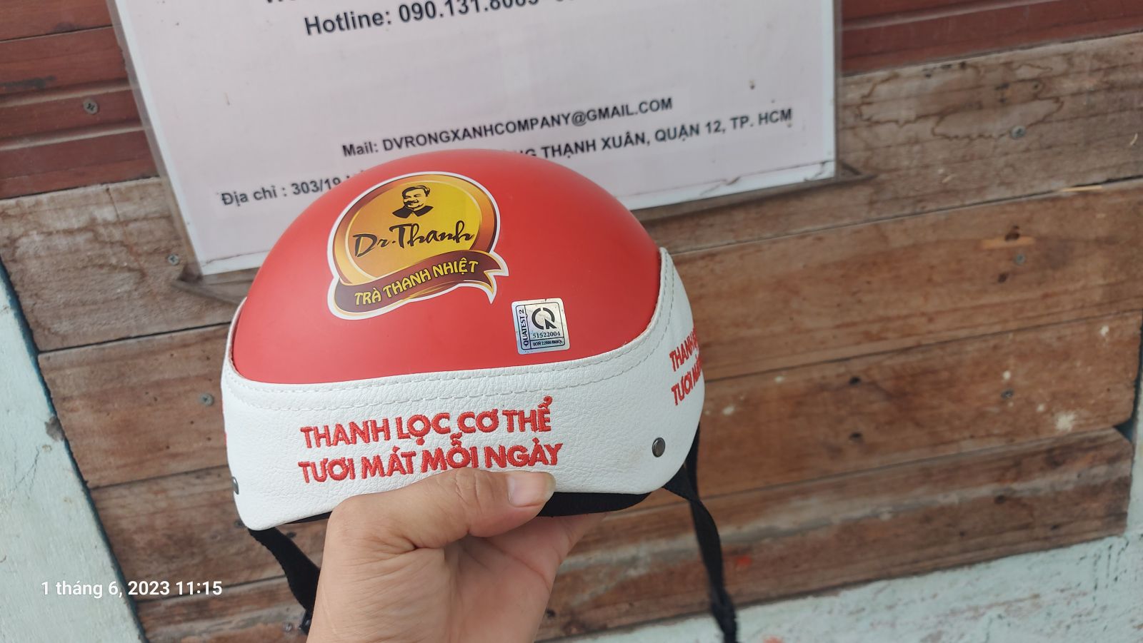 mủ bảo hiểm quà tặng in logo Dr Thanh theo yêu cầu TĐ Tân Hiệp Phát