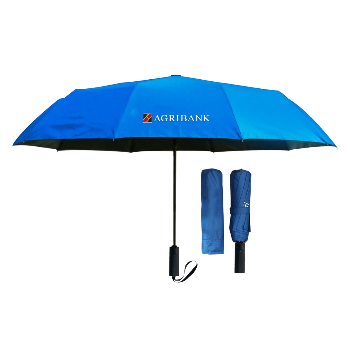 dù cầm tay gấp 3 tự động 2 chiều bán kính 58 cm cán nhựa in logo Agribank