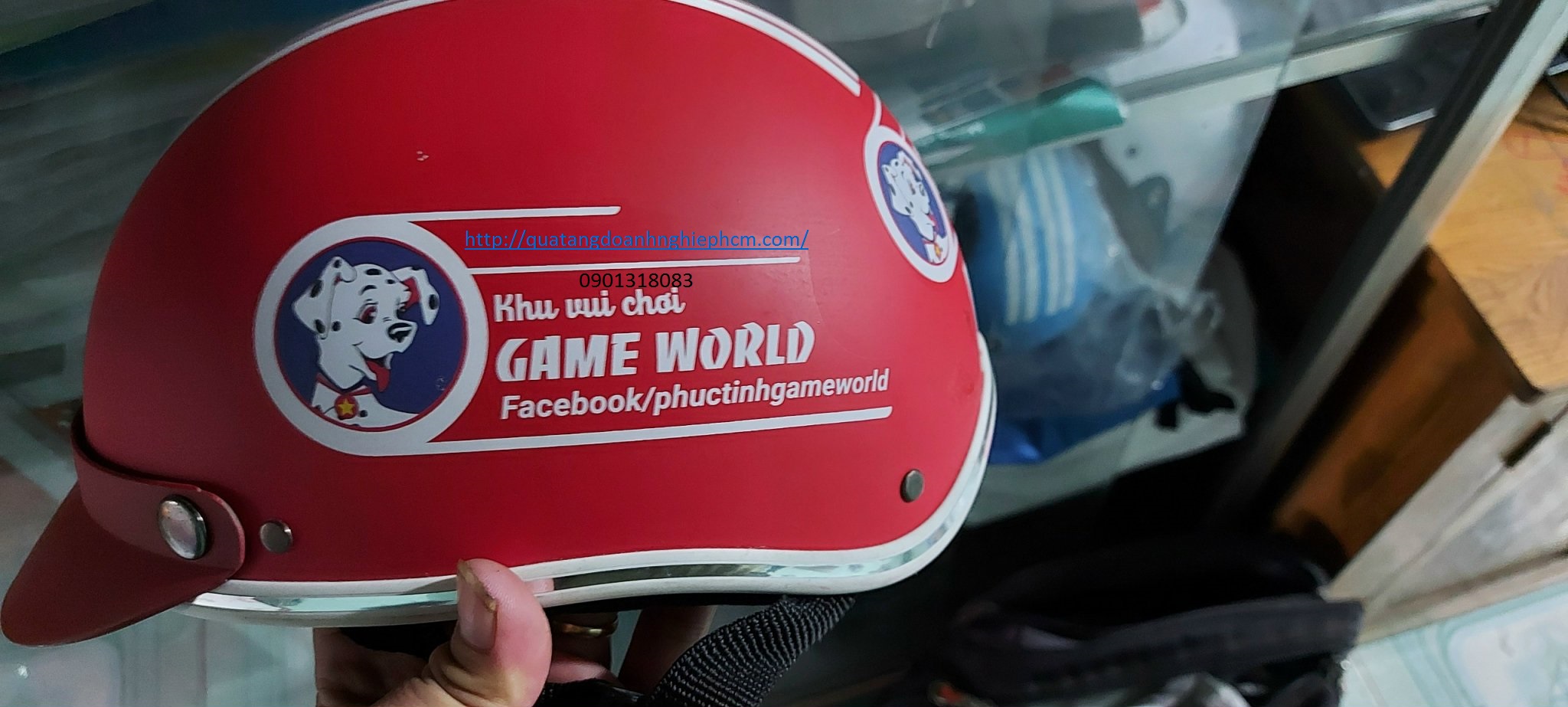 nón bảo hiểm quà tặng mẫu nón gáo haly in logo game world 2023