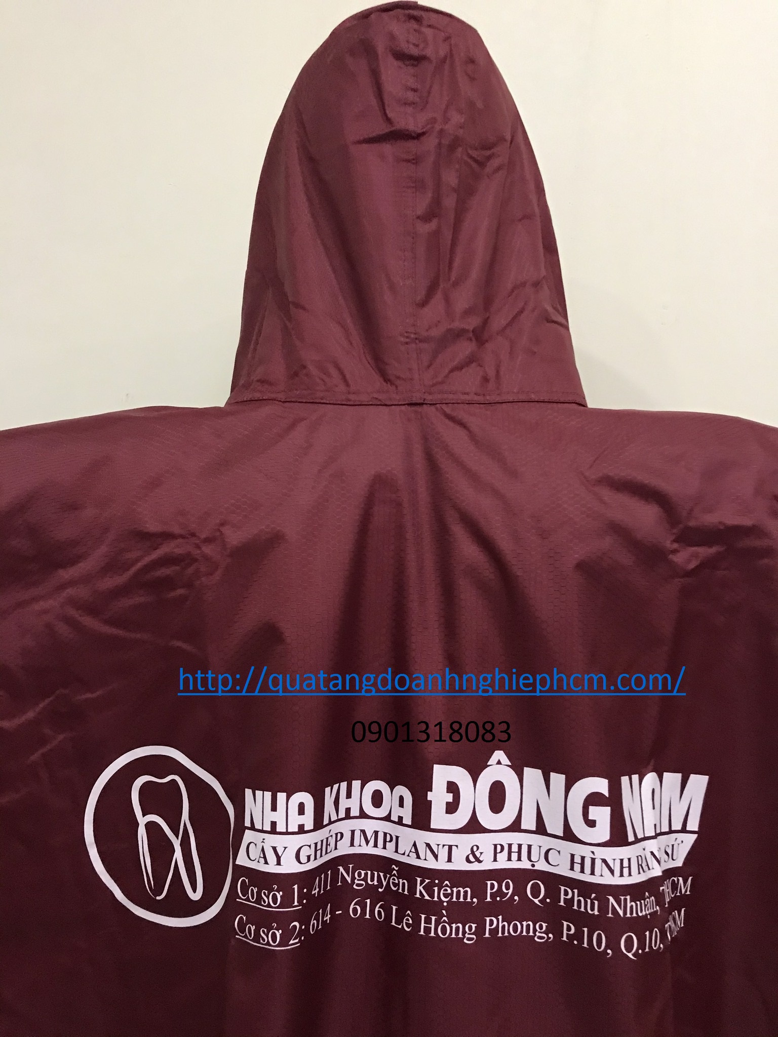 áo mưa quà tặng vải dù vân tổ ông in logo theo yêu cầu nha khoa Đông Nam
