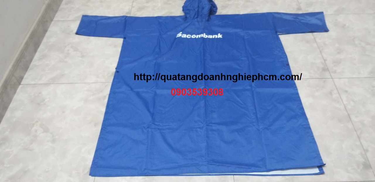 áo mưa in logo sacombank vải dù màu xanh dương